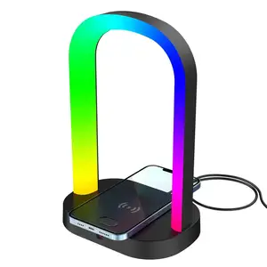 New Desktop Wireless Charging Lamp RGB Colorful Enviroment Light Fast Wireless Charger Phone Stand Game Headphone Stand
