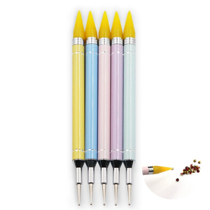 Stylo à double embout pour nail art : applicateur de cire, pince à strass, pinceau en nylon, manche métallique, double tête, outil de décoration pour manucure - Product Image 5