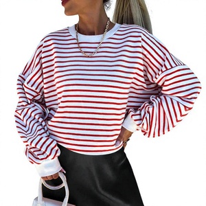 Sweat-shirt rayé oversize pour femme, col rond, épaules tombantes, manches longues, tricoté, décontracté, pour le printemps, prix abordable, haute qualité - Product Image 5