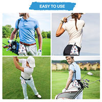 Tas Serut Aksesoris Golf, Kantong Penyimpanan Bola Golf dan Tee, Bordir Semanggi Keberuntungan, Bahan Kulit PU