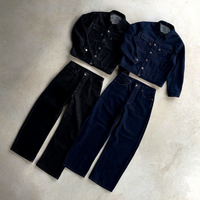 Veste brodée japonaise boutonnée 15 OZ personnalisée et jean baggy deux pièces ensemble de tenues assorties ensemble denim pour hommes