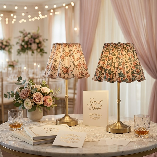 Magnetic Snap Cordless Table Lamp Rechargeable 5000mAh Dimmable LED Fabric Lampshade Retro Night Light for Hotel Wedding Decor