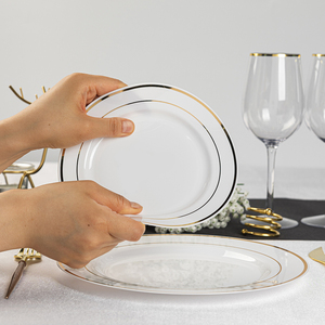 Placas de cargador de plástico con borde dorado de lujo, vendedor del proveedor de restaurantes de hotel, inastillable, respetuoso con el medio ambiente y logotipo personalizado aceptado - Product Image 5