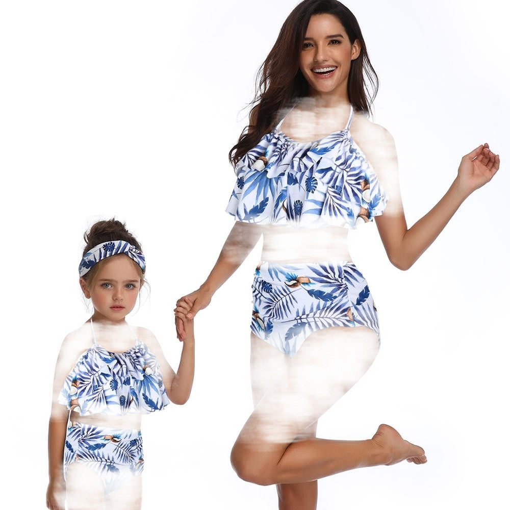 Необычные купальники для матери и дочери, комплект бикини из двух предметов, семейный купальник с оборками на день матери, купальный костюм