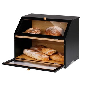 Large Capacity Double Layer Wooden Bread Storage Bin Black Kitchen Counter Canister for Bread <strong>Honey</strong> Spice <strong>Set</strong> Back School - Product Image 3