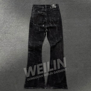 <span class=keywords><strong>Jeans</strong></span> da Uomo in Denim Cerato Svasati a Zampa d'Elefante All'Ingrosso, Personalizzati, a Vita Bassa, Neri, Skinny <span class=keywords><strong>Slim</strong></span> <span class=keywords><strong>Fit</strong></span>, Effetto Consumato Vintage - Product Image 2