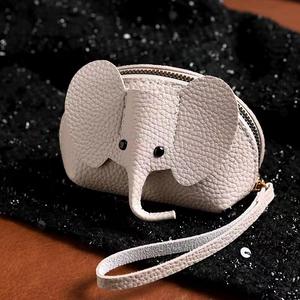 Wholesale Handmade Unisex Fashion Cartoon Cute <strong>Elephant</strong> Mini <strong>Coin</strong> <strong>Purse</strong> Multifunctional PU Leather Wallet Zipper Key Chain - Product Image 3