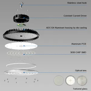 Fabricante de luzes LED UFO de alumínio para indústria de academia e ginásio, 100 150 200 240 W, High Bay