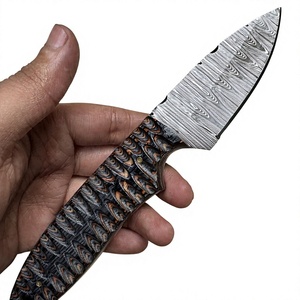 Cuchillo de hoja fija Drop Point de acero de Damasco con mango de madera Pakka para camping, bricolaje y supervivencia, 3 años de garantía - Precios económicos - Product Image 1