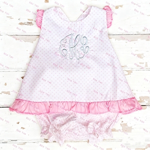 Conjunto de Blusa con Volantes Azules y Pantalones con Estampado de Lunares Rosas para Bebé Niña, Top con Lazo en la Espalda y Pantalones con Volantes, Atuendo Personalizado para Niña Pequeña 2026 - Product Image 3