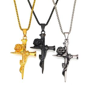 Collar con Colgante de Cruz de Acero Inoxidable para Hombre, en Oro, Plata y Negro, Estilo Gótico, Cristiano, Religioso, Biker, Hip Hop, Joyería Resistente al Agua - Product Image 1