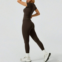 FH 2-teiliges Hochwertiges Sexy Damen-Leggings-Set, Atmungsaktive Sportbekleidung, Kurzarm-T-Shirt, Figurbetonte Yoga-Set Fitnesskleidung