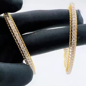 Brazaletes de oro macizo de 14K y 18k con diamantes naturales certificados, pulseras y brazaletes de un solo forro para mujer, estilo elegante - Product Image 6