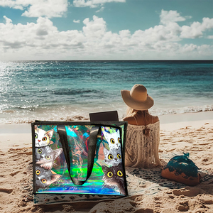 Bolsa de mano de plástico impermeable transparente con láser de holograma transparente con logotipo personalizado, bolsas holográficas de playa para compras de PVC para mujer - Product Image 5