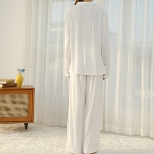 Modal Summer <strong>Thermal</strong> Long Sleeve Custom Cotton Bamboo <strong>Pyjamas</strong> with Piping Women's Loungewear Sets - Product Image 6