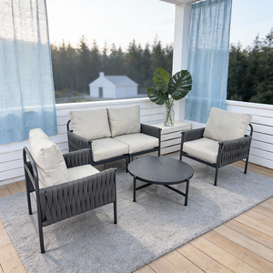 Conjunto de Sofá Moderno de Mimbre para Exteriores de 4 Piezas con Mesa de Centro Redonda y Cojines Personalizables en Diferentes Colores para Balcón o Patio - Product Image 2