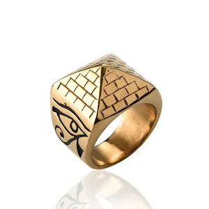 Perhiasan Cincin Mata Iblis Mesir Kuno Pria, Cincin Emas 18K untuk Laki-laki
