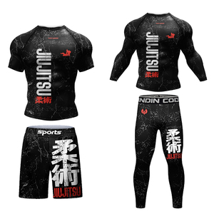 Magliette personalizzate BJJ Rashguard + pantaloni Rash Guard tuta Fitness <span class=keywords><strong>boxe</strong></span> maglie Muay Thai compressione uomo Kickboxing tuta sportiva - Product Image 1