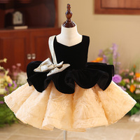 Robe de soirée en velours et tulle pour bébé fille, robe de bal sans manches asymétrique pour tout-petits, robe de princesse pour enfants