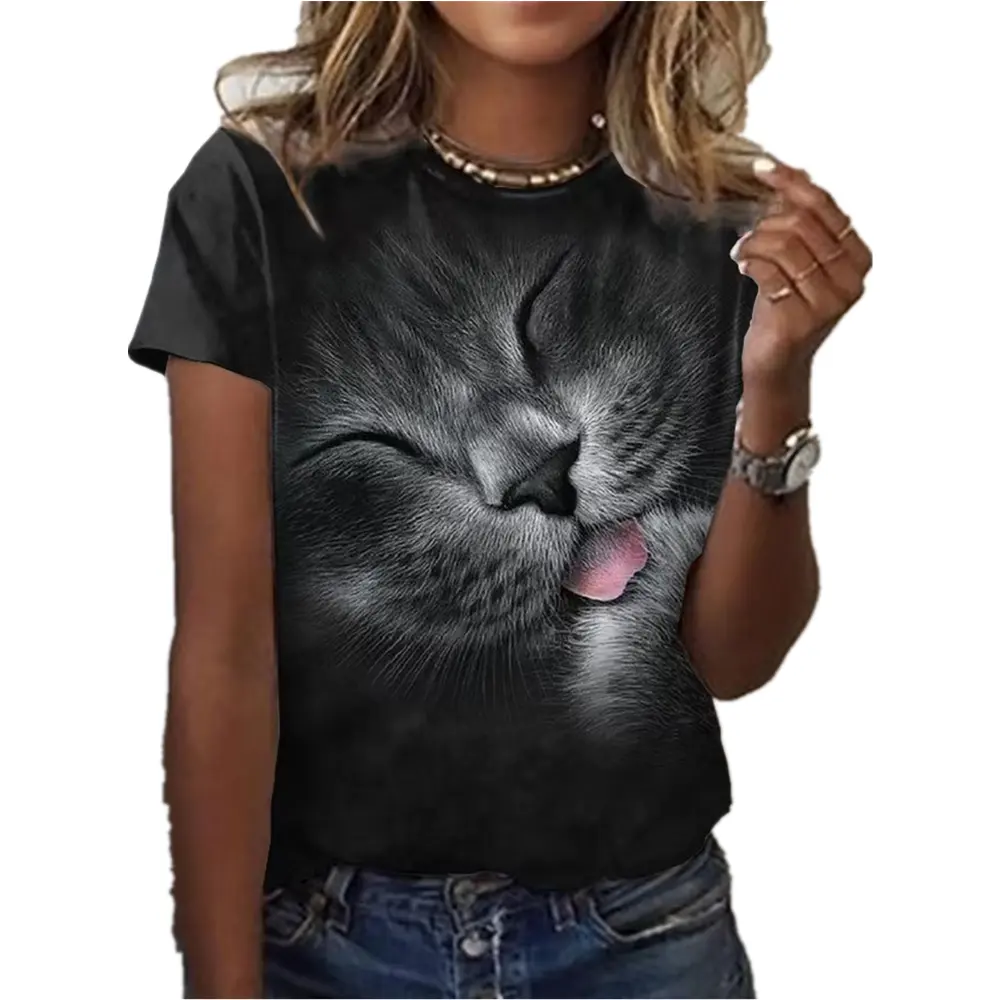Harajuku Animal T-shirt Short Girlse Oversized Clothing Camiseta Oversized Tshirt Newmwomen Solid Colorte Cat Fasloosenew Women