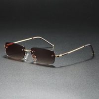 Gafas de Sol QSKY de Lujo con Montura Metálica Sin Marco, Estilo Vintage, Retro, Rectangulares Pequeñas, Sin Montura