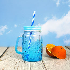 Pot en verre transparent de 430 ml avec paille, pot à boisson froide, pot à eau de 16 oz avec couvercle et poignée en métal - Product Image 2