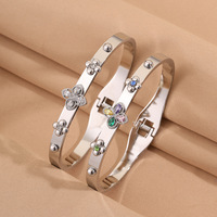 Bracelet ajustable en acier inoxydable avec trèfle et zircon, style coréen, étanche, pour femme