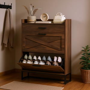 Mobiletto Portascarpe Rustico Marrone, Design Sottile, 12 Paia, Cassetti a Ribalta, Organizer per Ingresso, Mobile in Legno - Product Image 2