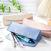 Étui à crayons triangulaire en cuir PU de style coréen, couleur unie, avec fermeture magnétique, pochette à papeterie multi-usages pour étudiants