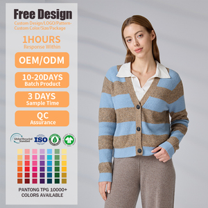 Knitwear Manufacturer Custom Striped Knitted <b>Cardigan</b> Single Breasted Knit Women's <b>Sweater</b> - Product Image 2