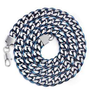 Collier ras du cou en acier inoxydable plaqué acier bleu mélangé, style Miami Cuban, pour hommes, prix de gros - Product Image 5