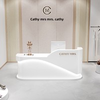 Comptoir de réception en MDF laqué blanc en forme de L pour salon de beauté, hôtel, bar, design minimaliste moderne, pour magasin de vêtements pour femmes