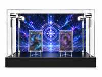 TERMEIN Caja de exhibición de tarjetas coleccionables de acrílico transparente con foco LED, fondo y base personalizados, y estuche de exhibición para tarjetas clasificadas