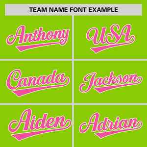 Camiseta de Softbol Personalizada con Rayas Verde Neón, Rosa y Blancas, Mangas Raglán, Dos Botones, Auténtica - Product Image 3