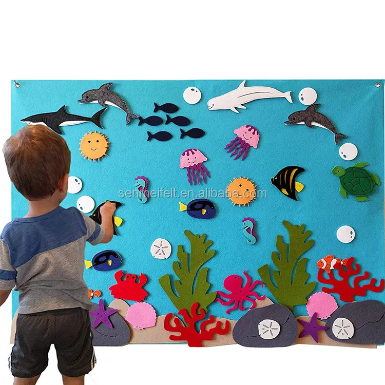 महसूस किया बोर्ड कहानी सेट दीवार फांसी बच्चा बच्चों पूर्वस्कूली <span class=keywords><strong>DIY</strong></span> शिल्प के लिए महासागर विश्व मछली जानवरों बड़े