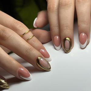 Hormona de uñas hecha a mano <span class=keywords><strong>verde</strong></span> francés 3D flor tallada prensa reutilizable de alta calidad en uñas al por mayor - Product Image 4
