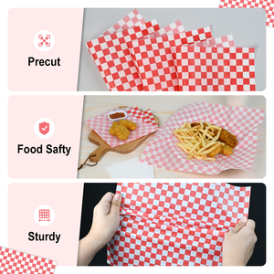 Papier alimentaire imperméable et antiadhésif à carreaux rouges, qualité alimentaire, 305x305mm, pour emballage alimentaire - Product Image 3