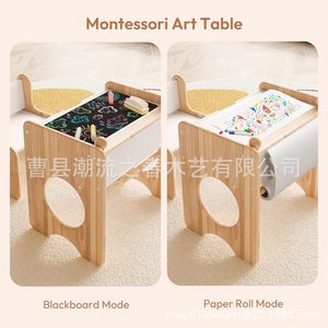 Wooden children's study table and chair set, children's <b>drawing</b> table, baby dining table and chair set, building block table - Product Image 4