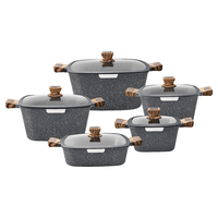 Batterie de cuisine en aluminium moulé sous pression, modèle carré, très vendue, comprenant des casseroles de 20/24/28/32 cm et une marmite peu profonde de 28 cm avec fond spiralé