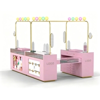 Kiosque de magasin pop-up rose et mignon, présentoir à bijoux et cosmétiques, fabrication OEM, design de magasin personnalisé, solution de vitrine tout-en-un