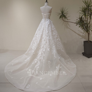 LY139 Modern Ball Gown Long Sleeveless Boat Neck Lace Crystal Appliques <b>Wedding</b> Bridal <b>Dress</b> with <b>Belt</b> - Product Image 3