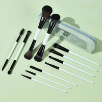 11-teiliges Doppelseitiges Make-up Pinsel Set mit Synthetischen Haaren Weiß-Schwarzer Griff für Foundation Rouge Lidschatten Reise-Kit