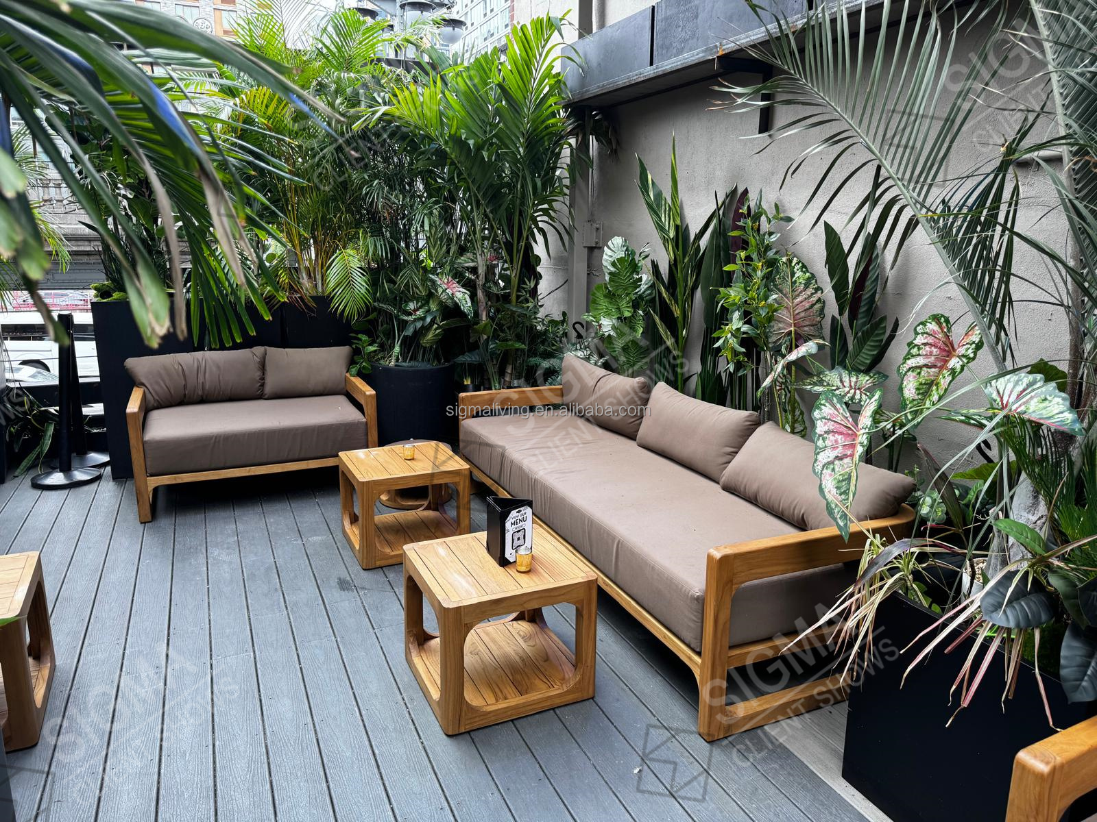 Factory Luxury Factory Patio Furniture Garden Set Wood Outdoor All Weather Fabric Teak Wooden Sofa