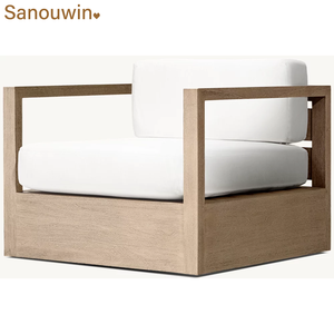 Fauteuil pivotant moderne en teck résistant aux intempéries avec <span class=keywords><strong>coussin</strong></span> pour patio - Product Image 2