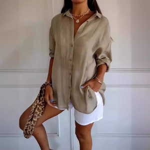 Camisa de Cor Sólida com Lapela, Tamanhos S-5XL, Blusa Plissada de Manga Longa, Estilo Americano, Vendas Quentes - Product Image 4