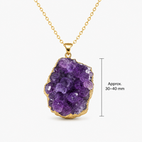 Pendentif en Améthyste Naturelle en Grappe Druzy 30-40mm avec Bord Doré, Collier en Cristal Brut, Bijou