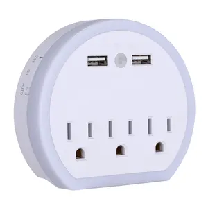 US Warehouse Free Delivery multi-function wall plug with night light usb wall charger outlet extender