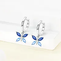 MULA Boucles d'oreilles papillon en argent sterling 925 plaqué platine classique avec zirconium bleu Boucles d'oreilles créoles pour femmes Fête Bijoux fins