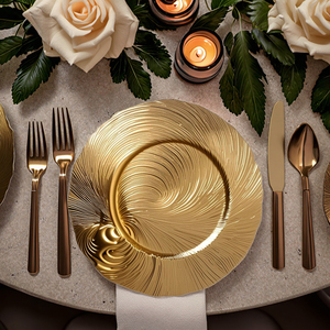 Eco-Friendly Luxury Dinnerware Customizable Pattern Polished Embossed Border Plastic For Charger Plate For Home Hotels W