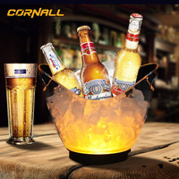 Seau à glace en cristal en gros, pour la maison, les fêtes, les bars, les KTV, seau à glace à champagne avec LED, seau à glace européen